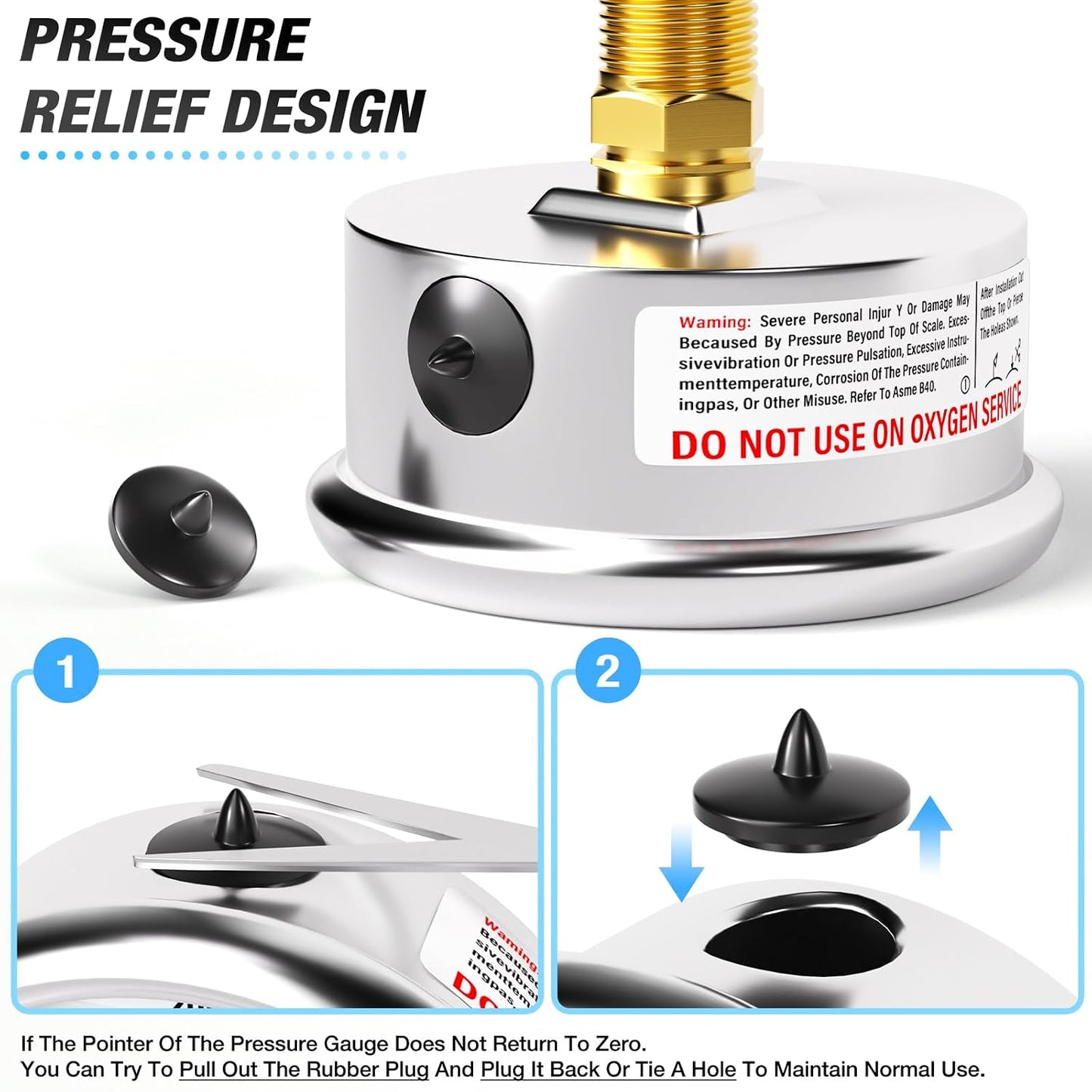 MEANLIN MEASURE -30inHG~0Psi Stainless Steel 1/4" NPT 2.5" FACE DIAL Vacuum Pressure Gauge, Center Back Mount, with 1/2" NPT and 3/8" NPT Hex Bushing