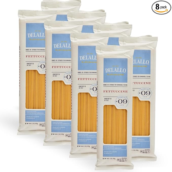 DeLallo, Fettuccine Pasta, Made in Italy, Bronze Cut, Made with Only 100% Durum Wheat Semolina Flour, All Natural, Kosher, Vegan, Non-GMO, 1 Pound Bag, (8 Pack)