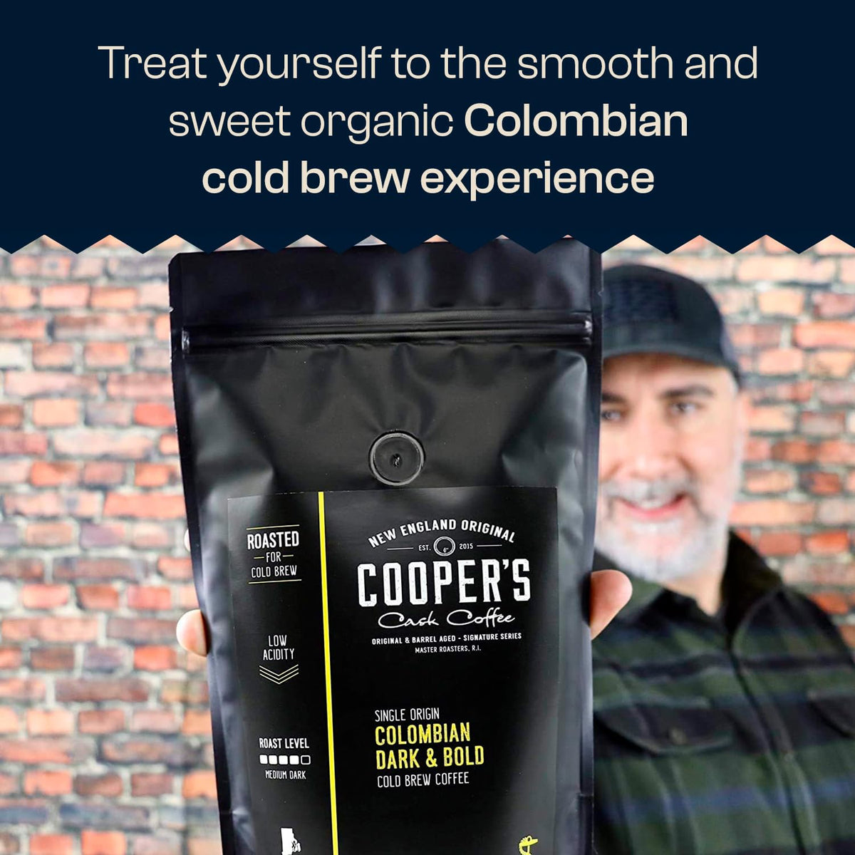 Colombian Dark Roast, Single Origin, Gourmet Organic Cold Brew Coffee Beans, Smooth Taste of Cocoa with Light Fruited Flavors, Cold Brew Coffee Grounds, 1 lb Coffee Bag