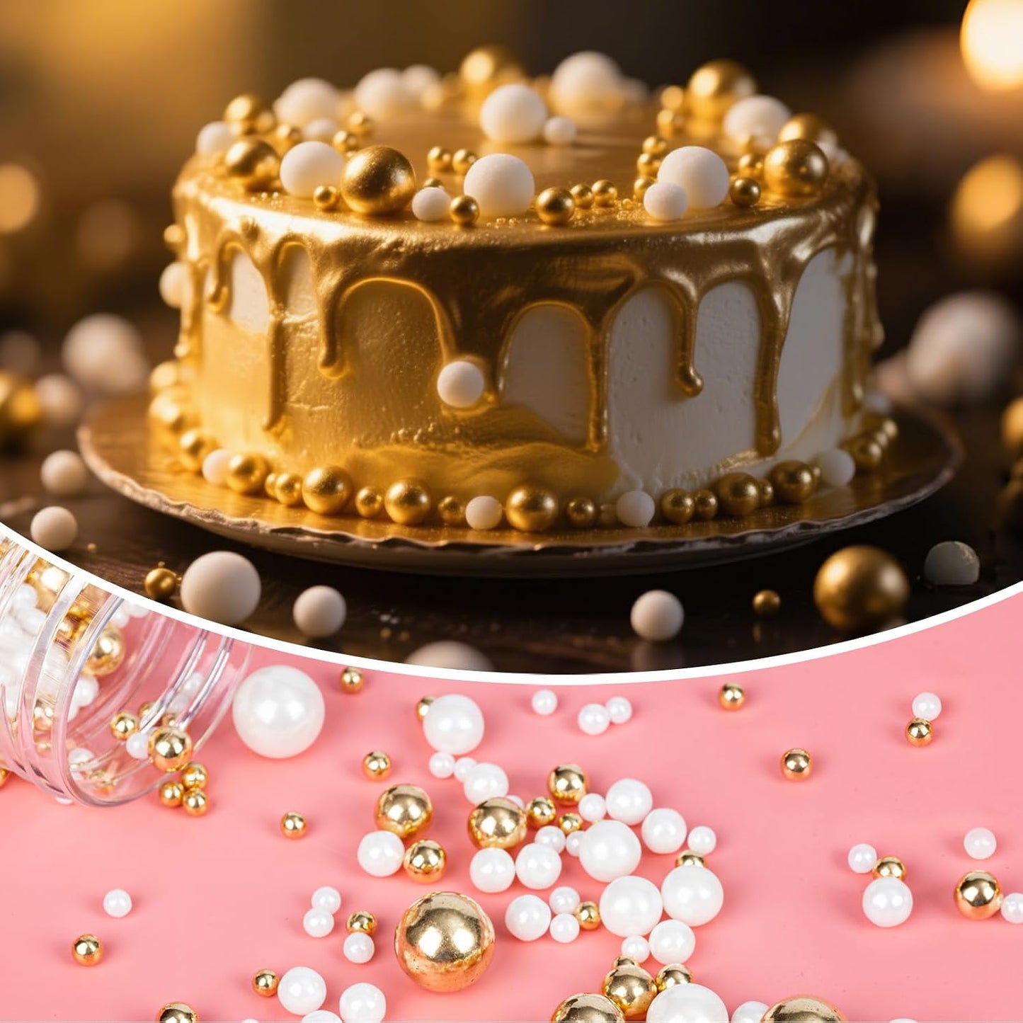 Twisweet Edible Pearl Sprinkles 130g, Gold &amp; White Pearls, Cake Decorations | Edible sugar sprinkles for cake decorating, cake toppers, cupcakes, cookies, weddings, birthdays, Christmas &amp; New Year treats