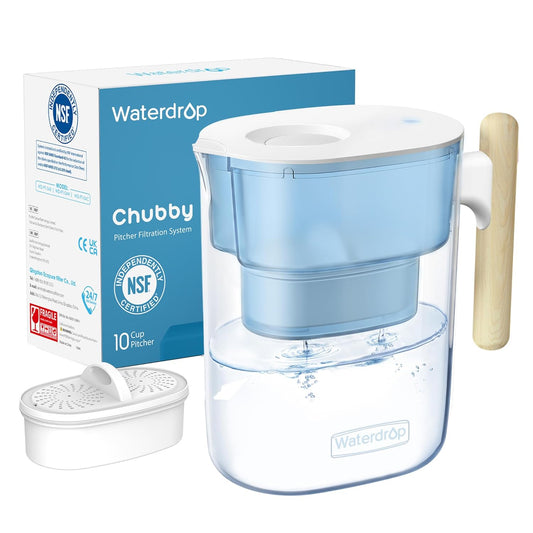 Waterdrop Water Filter Pitcher with 1 Filter, 200-Gallon Long-Life, Chubby 10-Cup Large Water Filter Pitcher, NSF Certified,
