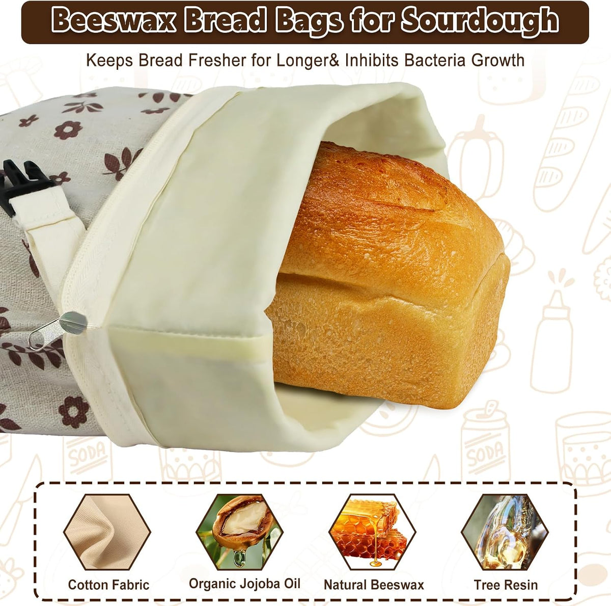 2 Pack Reusable Beeswax Bread Bags for Homemade Sourdough with Zipper, XL