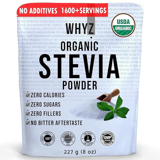 WHYZ Organic Stevia Powder, 1621 Servings, Premium Zero Calorie Sweetener - Powdered Pure Stevia Extract, Natural Sweetener