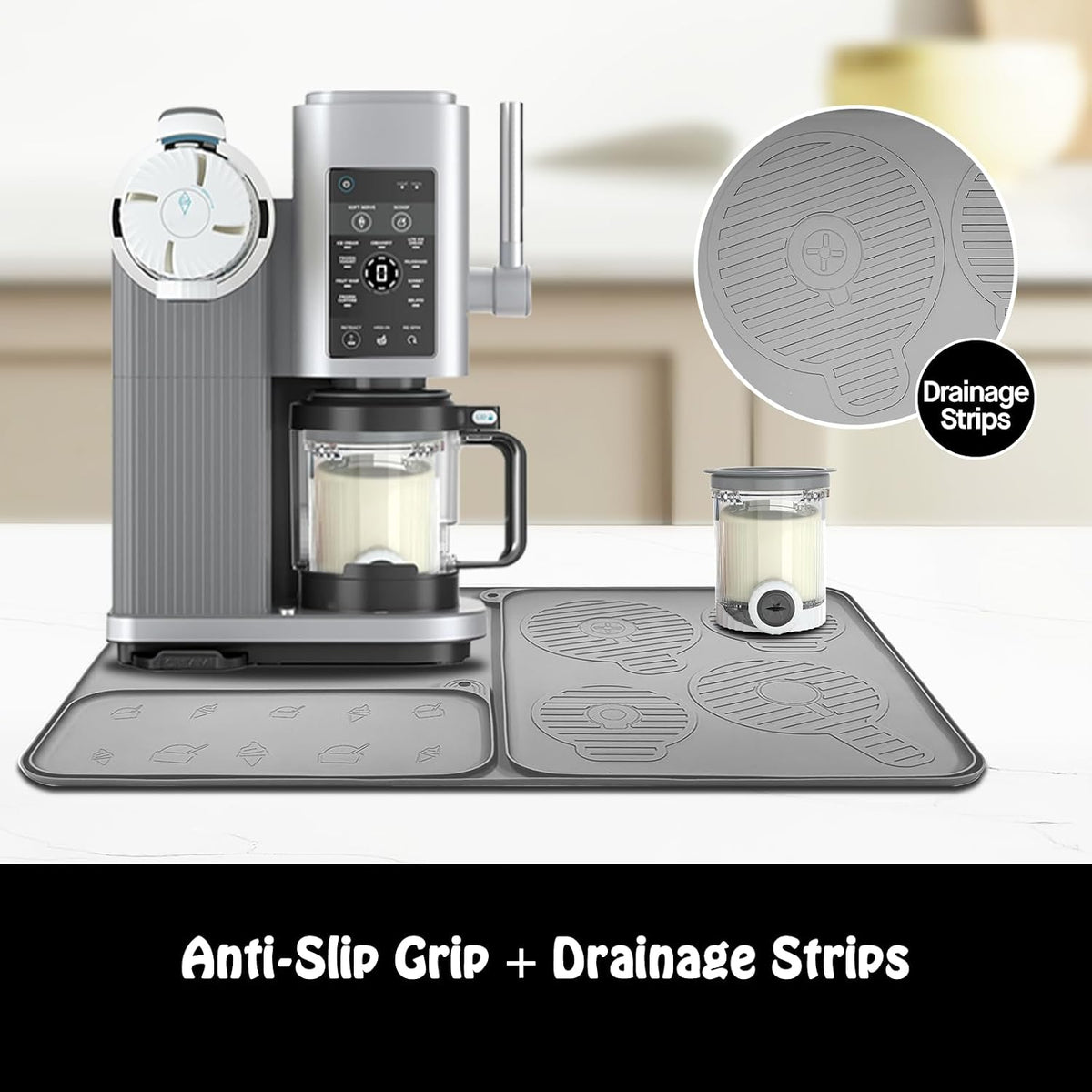 Silicone Coffee Mat 25"x16'' Large Coffee Bar Mat for Counter Station Accessories, Bar Mat with Detachable Dish Drying Mat - Fits Under Coffee Maker, Ice Cream Maker &amp; Dish Rack, 3 IN 1