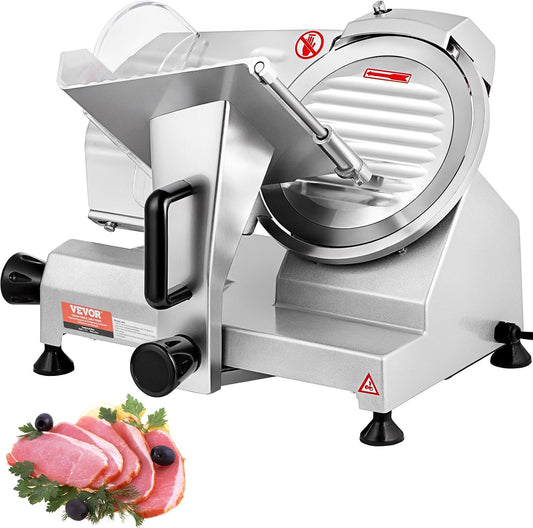 VEVOR Commercial Meat Slicer, 200W Electric Deli Food Slicer, 0-12mm Adjustable Thickness Electric Meat Slicer, 350-400RPM Slicer with 8.7'' Chromium-plated Steel Blade for Home &amp; Commercial Use