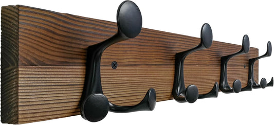 SKOLOO 24-Inch Wood Coat Rack Wall Mount with 4 Triple Hooks - Ideal for Family Entrances, Classrooms, and Pet Supplies