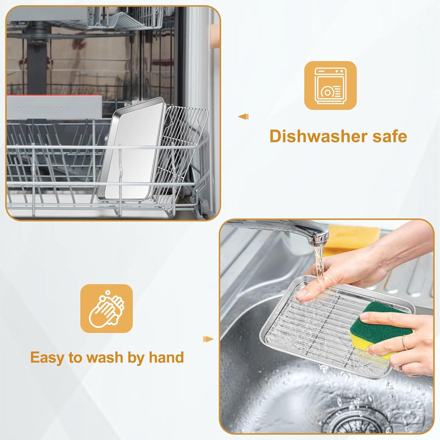 TeamFar Toaster Oven Tray and Rack Set, 9.3" x 7" x 1" Toaster Oven Pan | Stainless Steel Toaster Oven Pan Broiler Pan with Wire Rack for Cooking, Non Toxic &amp; Healthy, Easy Clean &amp; Dishwasher Safe