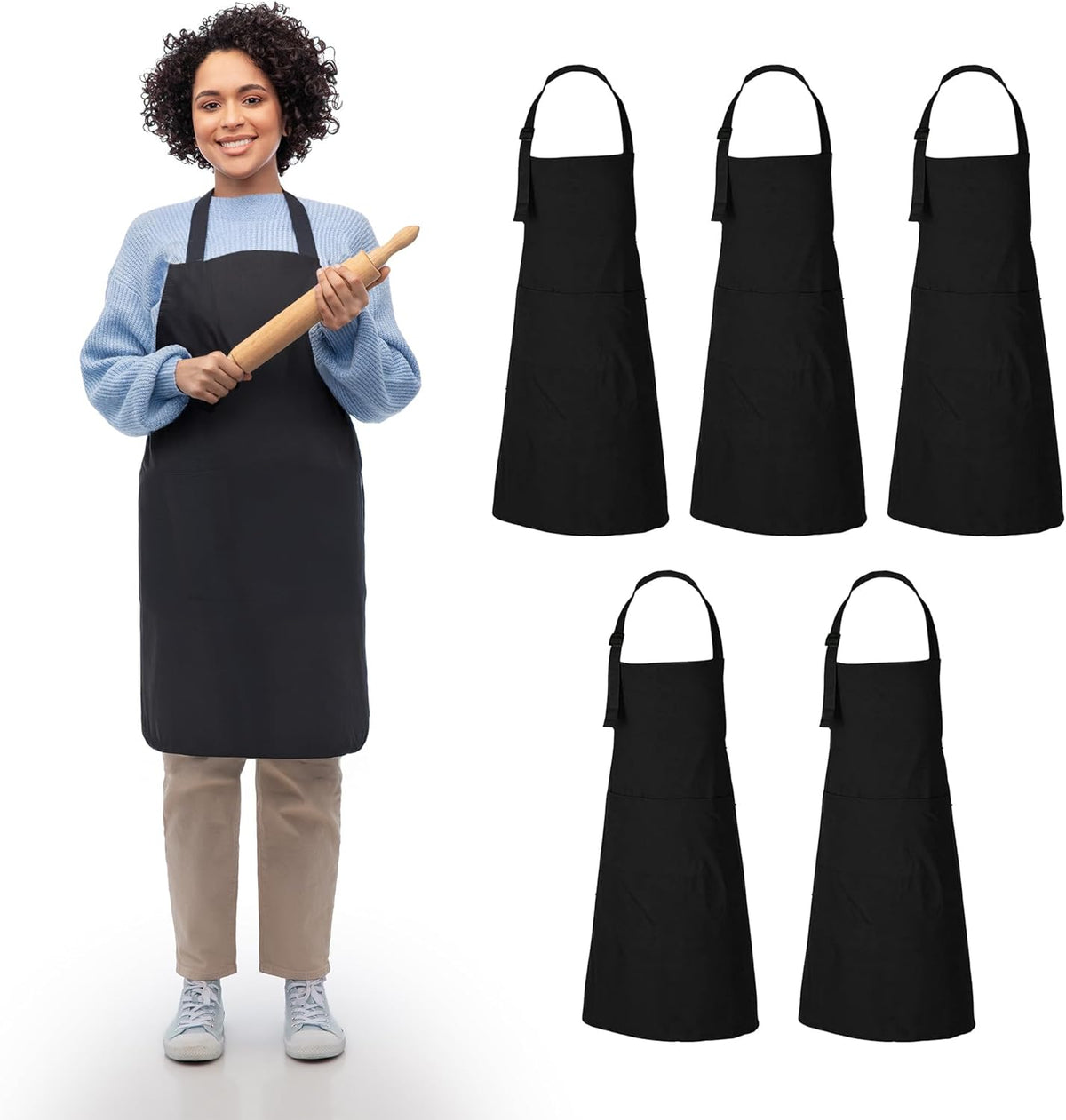 RAJRANG 100% Cotton Cooking Apron with 3 Pockets Kitchen Chef BBQ Adjustable Bib Aprons for Women Men