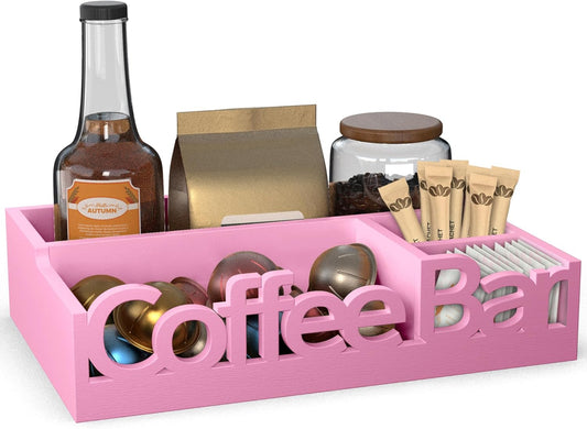 Coffee Bar Organizer - Wood Coffee Pods Holder Storage Basket, Essential Coffee Bar Accessories for Home and Office, Coffee