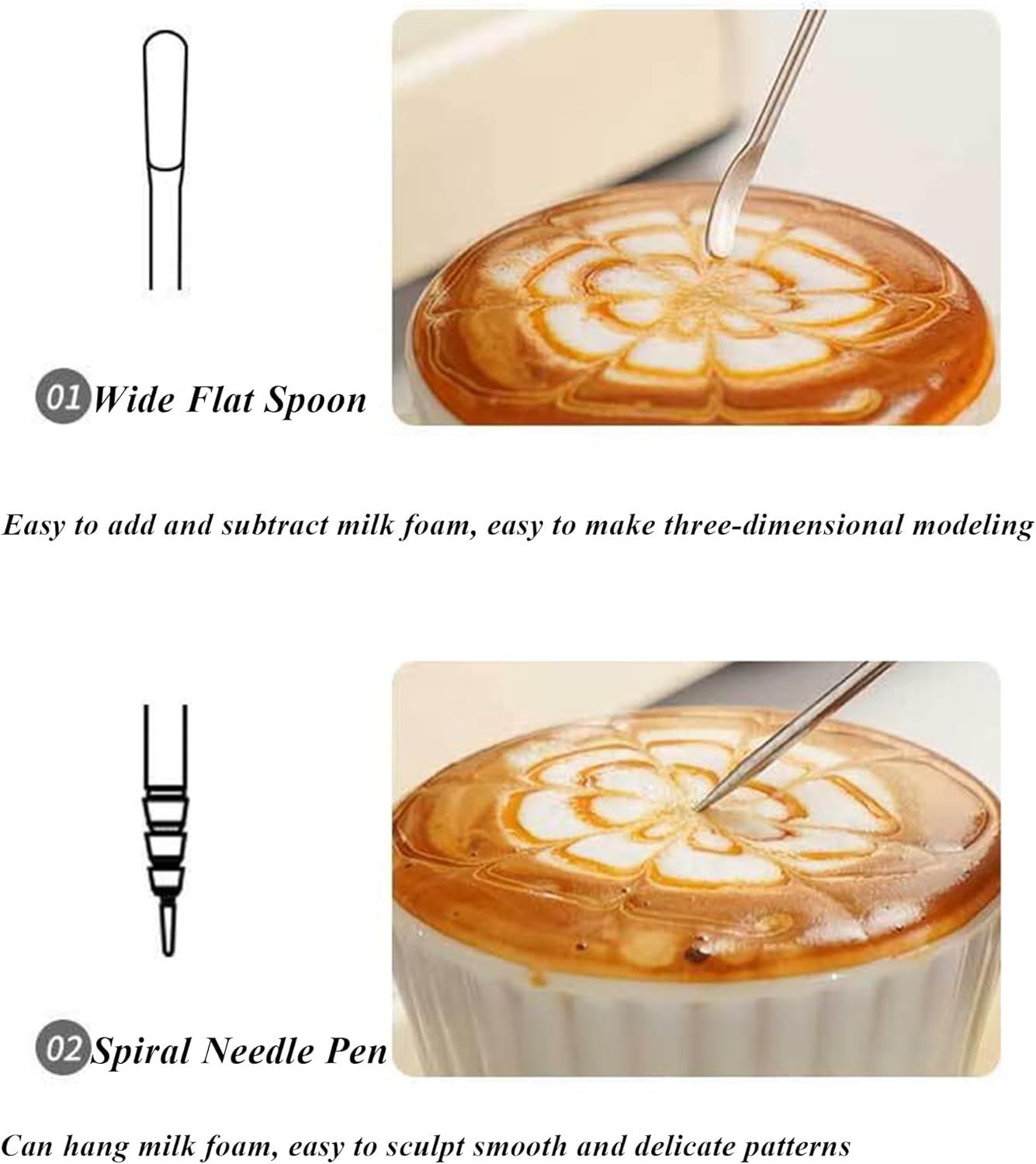 4 PCS Latte Art Pen Cinnamon Pen for Coffee,Barista Espresso Coffee Latte Art Tools Accessories for Coffee Bar Barista Make Creative Coffee Designs Decors,Stainless Steel Silver,LXLVOUEG