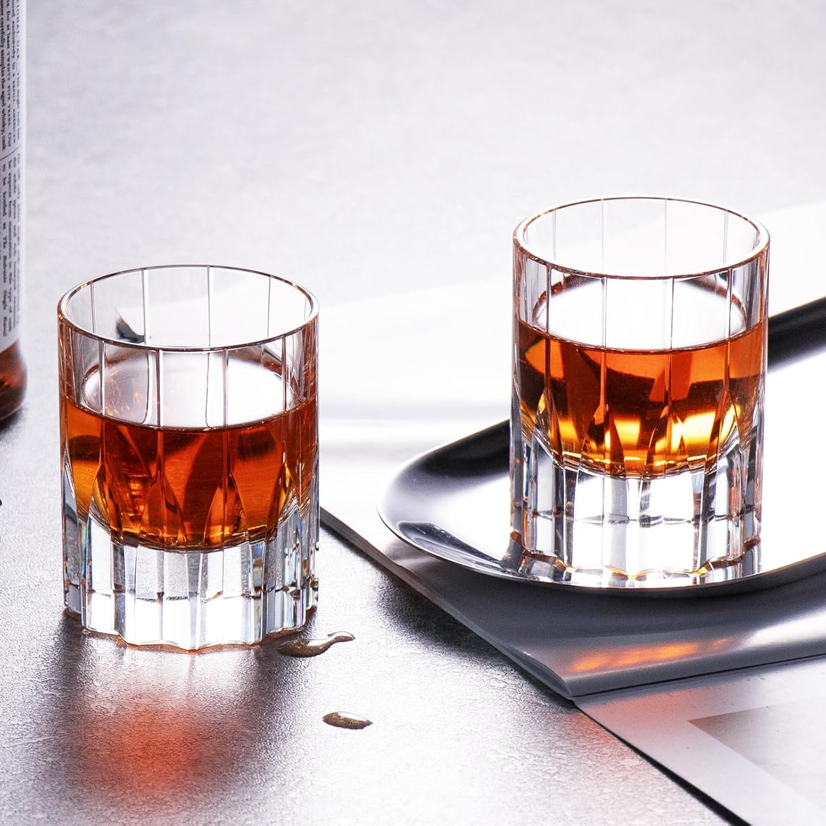 KAMMAK Crystal Whiskey Glasses Set of 2, Handcrafted 2.03oz Old Fashioned Glasses Stemless, Luxury Cocktail Glasses, Hand Blown Scotch Cup for Women, Men Barware Gift for Liquor, Bourbon