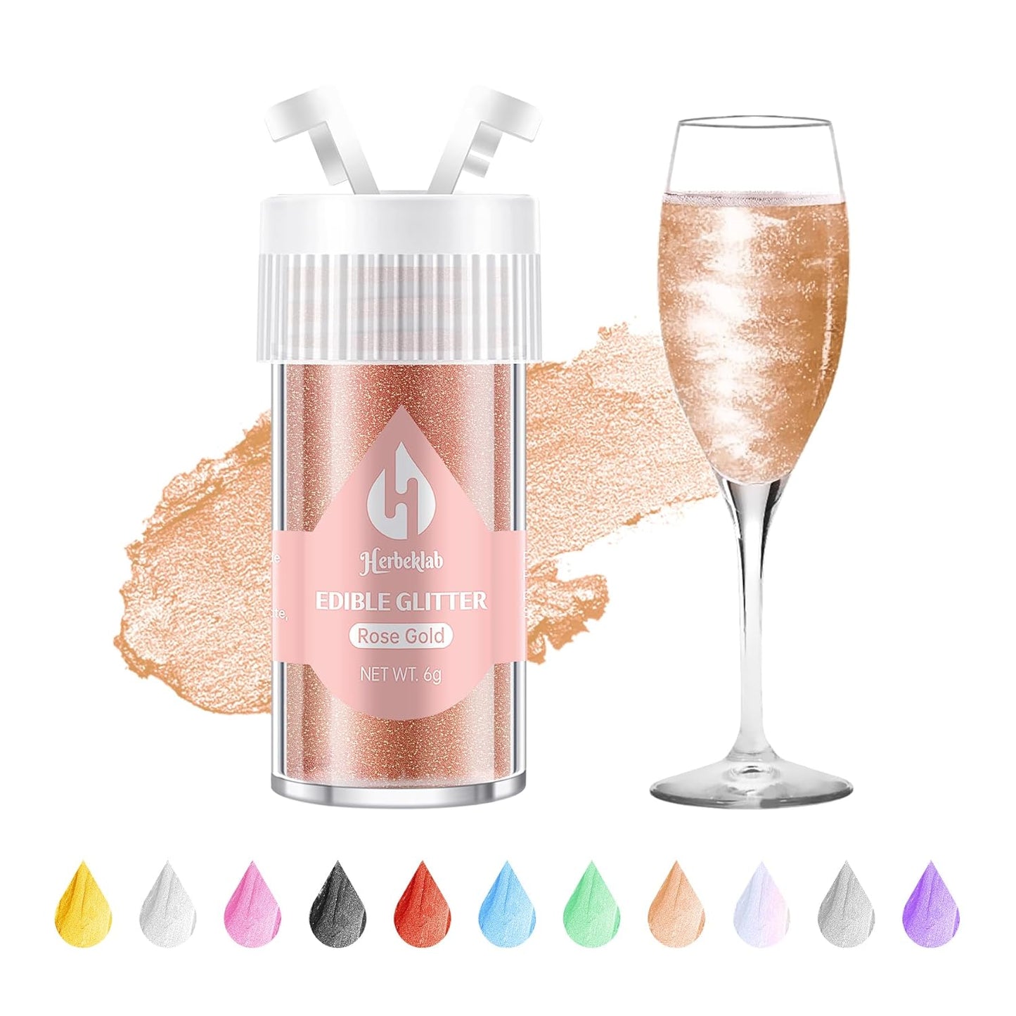 Rose Gold Edible Glitter for Cocktails - 6g Rose Gold Luster Dust Edible Drink Glitter Food Grade Me