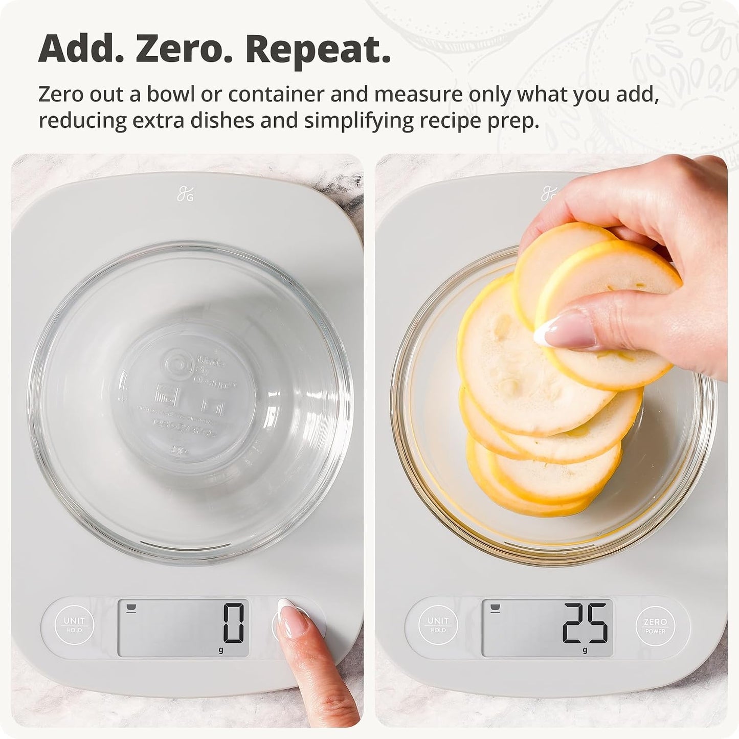 Greater Goods Food Scale, Slim &amp; Compact Build, 1g Precision (Ash Gray) | Digital Kitchen Scale for Cooking, Meal Prep &amp; Portion Control, Tare, Auto Shut-Off, g/oz/lb/ml Conversion &amp; Calorie Tracking