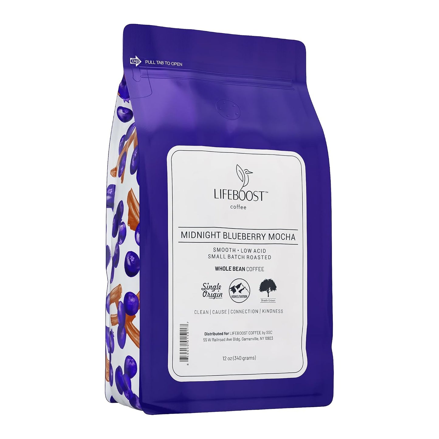 Lifeboost Midnight Blueberry Mocha Whole Bean Coffee - Non-GMO Wild Blueberry Low Acid Single Origin Coffee Beans - Third Party Tested For Mycotoxins &amp; Pesticides - 12 Ounces