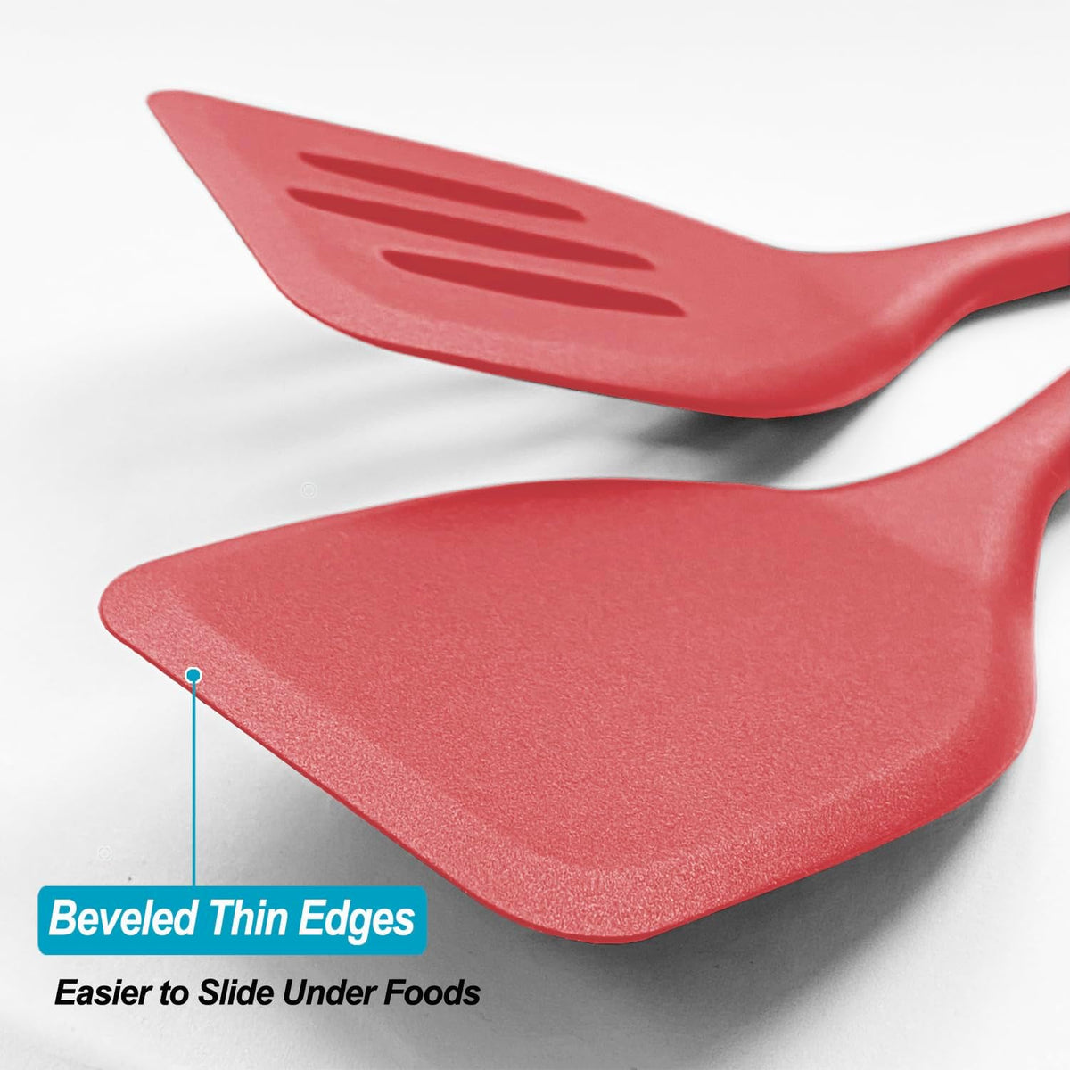 Silicone Spatula Turner Set, High Heat Resistant Spatulas with Seamless One Piece Design, Nonstick Rubber Flippers Utensils for Baking &amp; Cooking,BPA-Free, Red, 11 IN