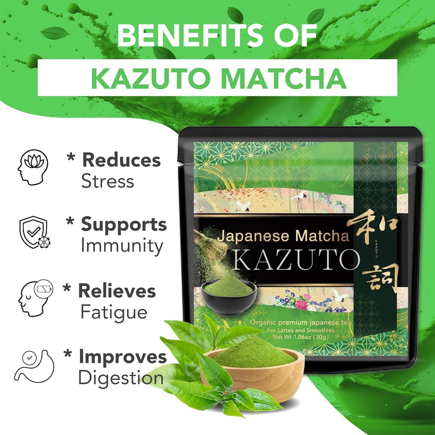 Kazuto Classic Ceremonial Grade Matcha Green Tea Powder - Premium First Harvest Single Origin USDA Organic Gluten-Free Vegan, 100% Pure Unsweetened No Additives from Shizuoka (1.06oz, Classic)
