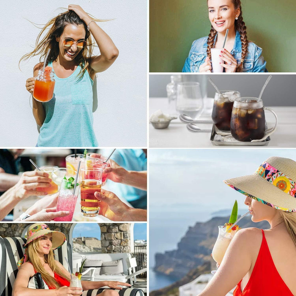 8pcs 2 in 1 Stainless Steel Straws Spoons with 2pcs Cleaning Brushes | Reusable Metall Straws Spoon Snow Cone Straws Drinking Stainless Steel Ice Tea Long Spoons Straws for Cocktail Milkshake