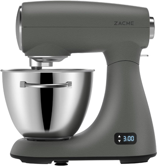 ZACME Mixers Kitchen Electric Stand Mixer 5.5QT 600W, Aluminum die casting and Gears, Dual Cooling System, Low Noise, DC