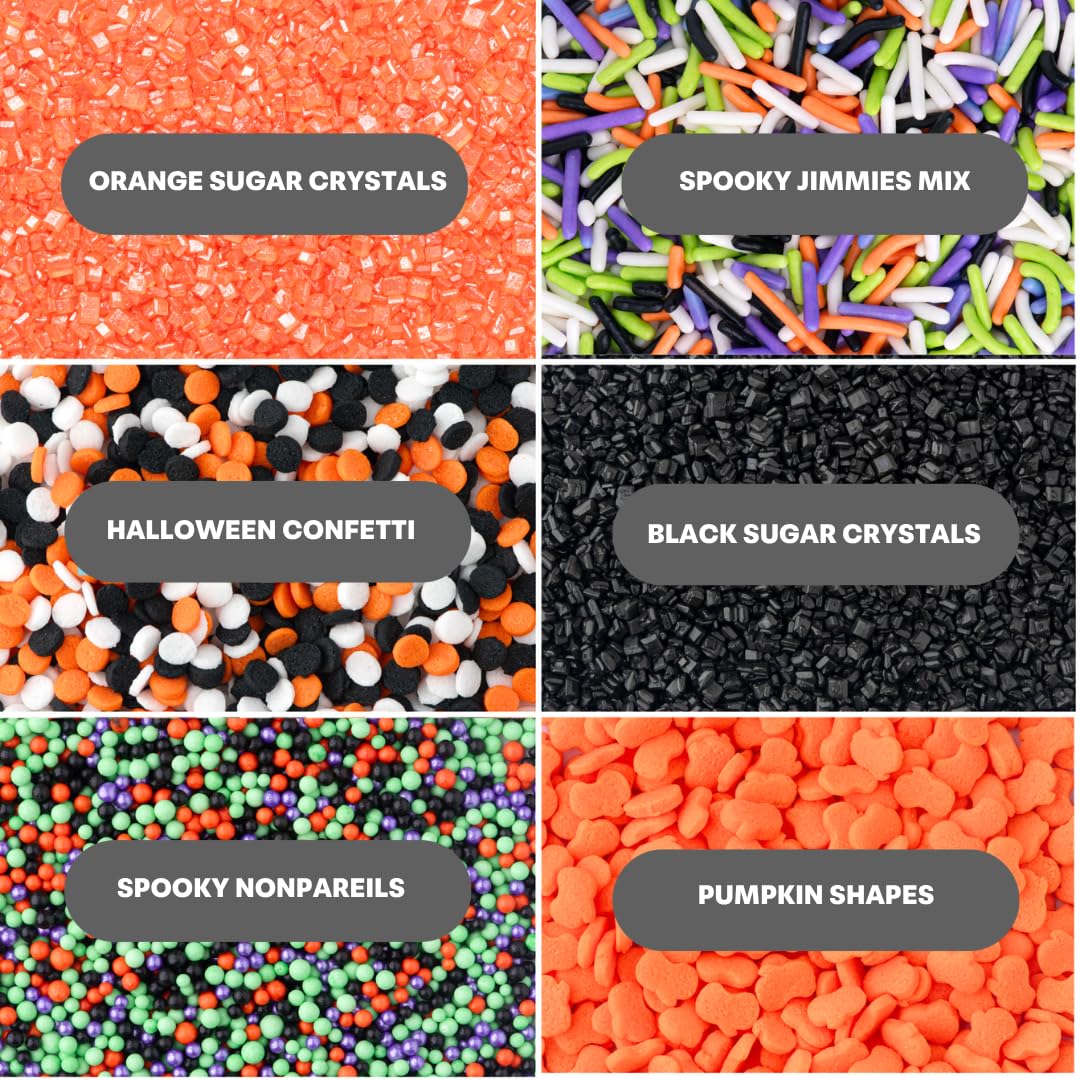 Sweets Indeed Halloween 6-Cell Sprinkle Jar – 6 Variety Sprinkle Compartments | Edible Cake Decorations for Cupcakes, Cookies, Cakes &amp; Desserts | 6.45 oz