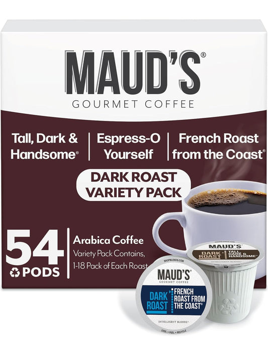 Maud's Dark Roast, French Roast & Espresso Coffee Pods Bundle, 54 ct, Recyclable Single Serve Pods – 100% Arabica Coffee,