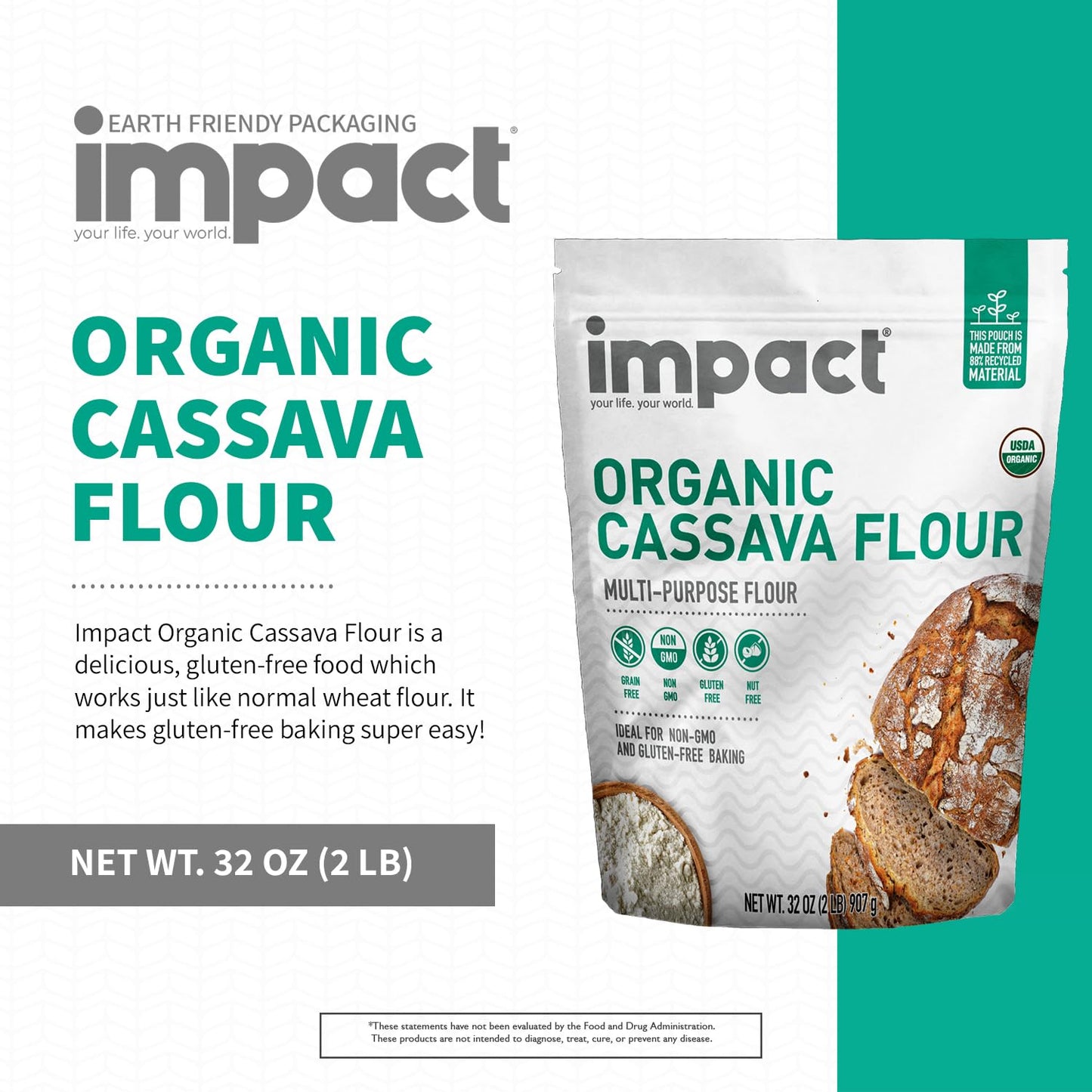 Impact - Organic Cassava Flour - Gluten-Free Baking Flour - 2 lb