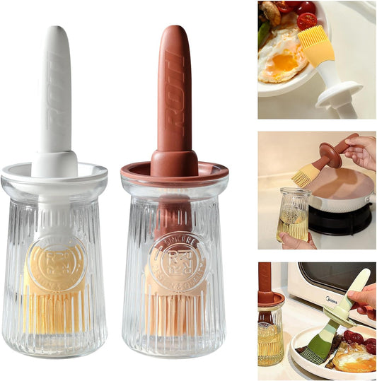 Oil Dispenser with Brush - Glass Olive Oil Dispenser for Kitchen, 3 IN 1 Oil Dispenser Bottle with Silicone Basting Brush