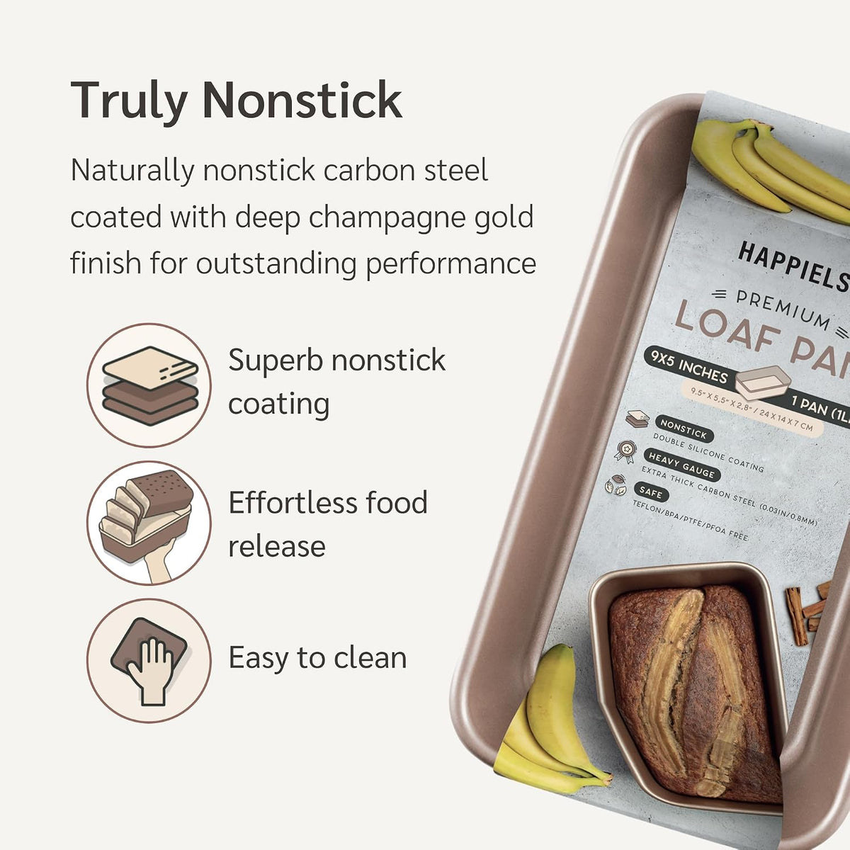 5 x 9 inch Nonstick Loaf Pan 1lb for Oven Baking, PFOA &amp; BPA Free | | Non-Toxic - High Carbon Steel - Gold - Banana Bread Mold