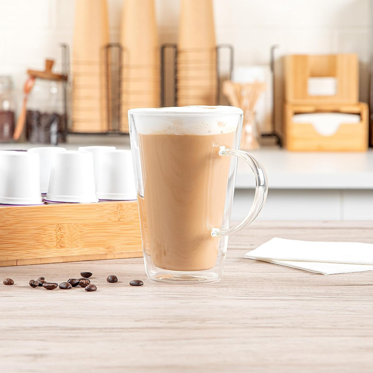 Restaurantware Glass Espresso Cups 12 Count 14 Ounces Borosilicate Double Wall Glass Coffee Mugs Insulated Clear Tea Drinkware for Hot or Cold Beverages
