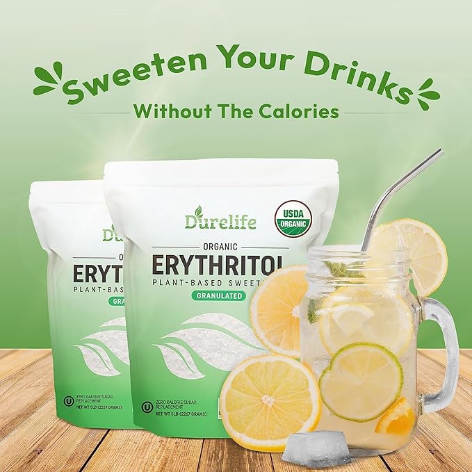 Durelife USDA organic erythritol sweetener, non gmo verified, Keto certified, No After Taste, Kosher, Zero Calorie Plant-Based Sugar Alternative 10 LB