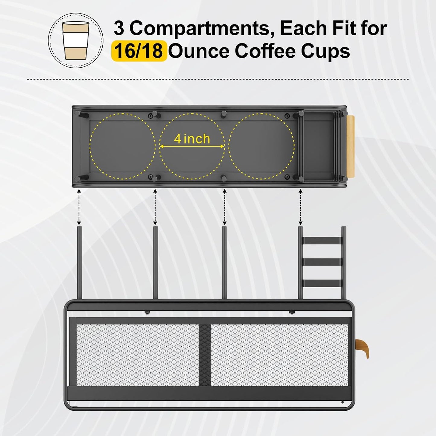 GSlife Narrow Coffee Bar Organizer - Countertop Station with Drawer, Black | Only 4.5 in Wide, Pull-Out Pod Drawer, Cup &amp; Lid Holders, Stirrers, Straws &amp; Condiment Storage, for Coffee Bars &amp; Breakrooms