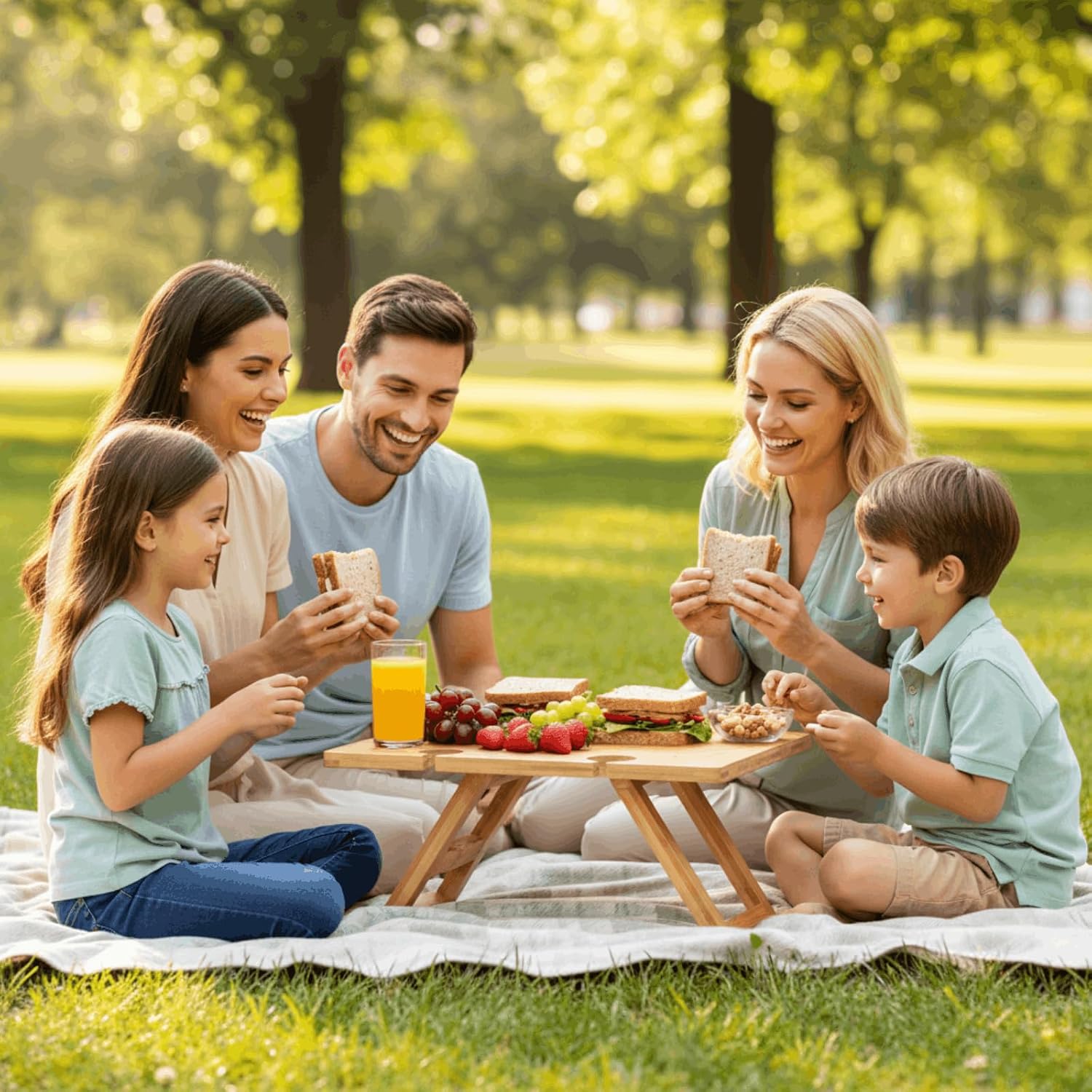 Portable Wine Picnic Table with 5 Wine Glasses Holder, Foldable Champagne Picnic Snack Table, Wine and Cheese Table for