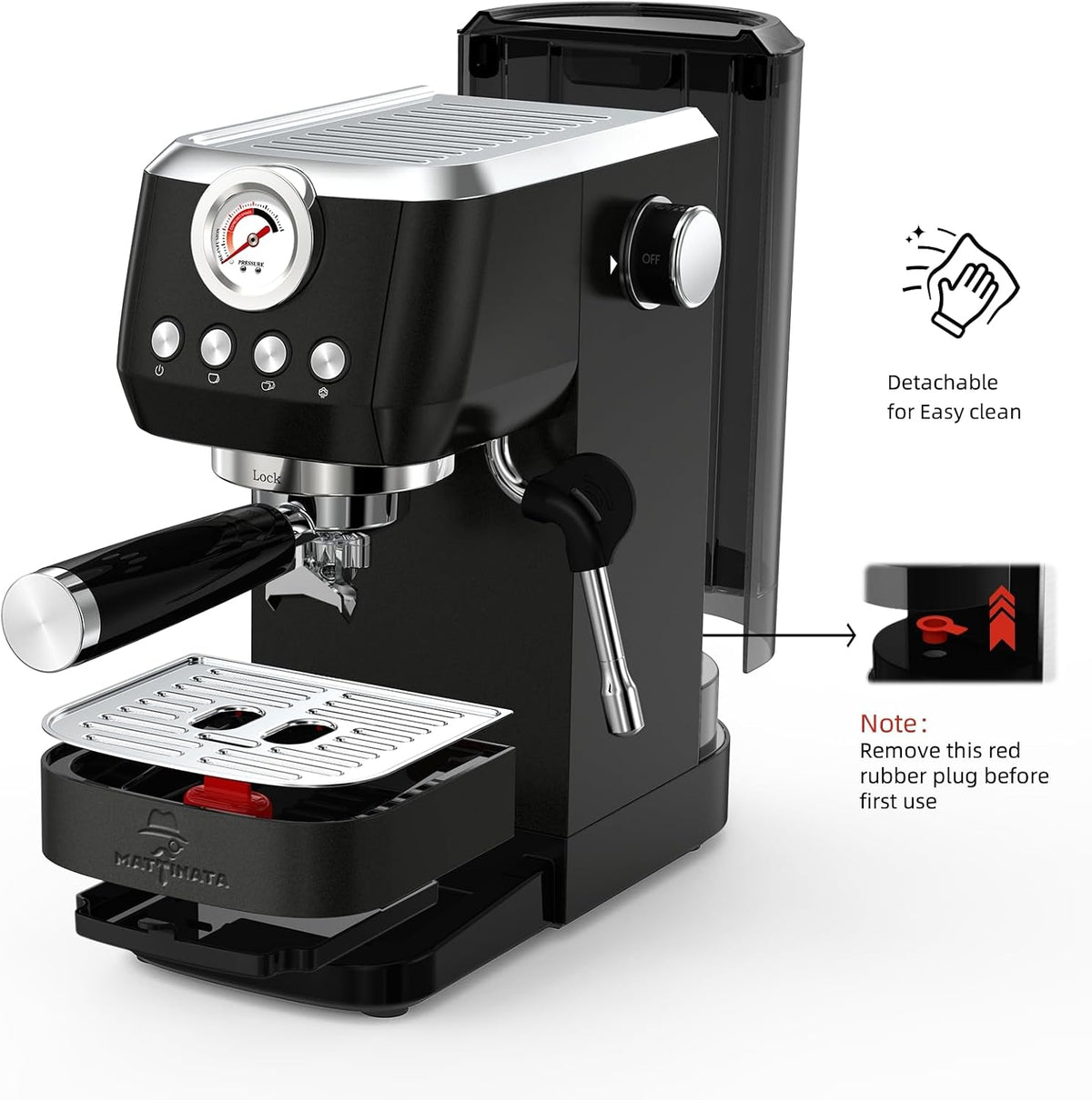 MAttinata 1663L Espresso Machine 20 Bar, 10mm Steam Wand for Milk Frother | Pressure Gauge, Italian Pump Coffee Maker, PID Smart Control, Compact Cappuccino Machine, Latte Art, Stainless Steel, Black