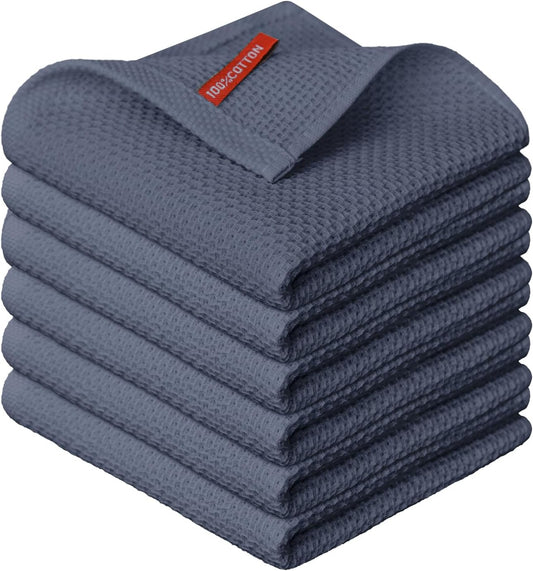 Artoid Mode 100% Cotton Dark Grey Waffle Weave Kitchen Dish Cloths, 12x12 Inch Ultra Soft Absorbent Quick Drying Kitchen