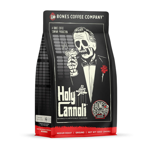 Bones Coffee Company Holy Cannoli, Baked Cannoli Flavored Coffee, Medium Roast Low Acid Arabica Beans Compatible with Auto