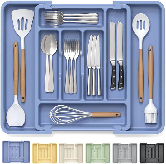 Caperci Large Silverware Organizer for Kitchen Drawer & Utensils - Expandable Drawer Organizer for Cutlery, Flatware &