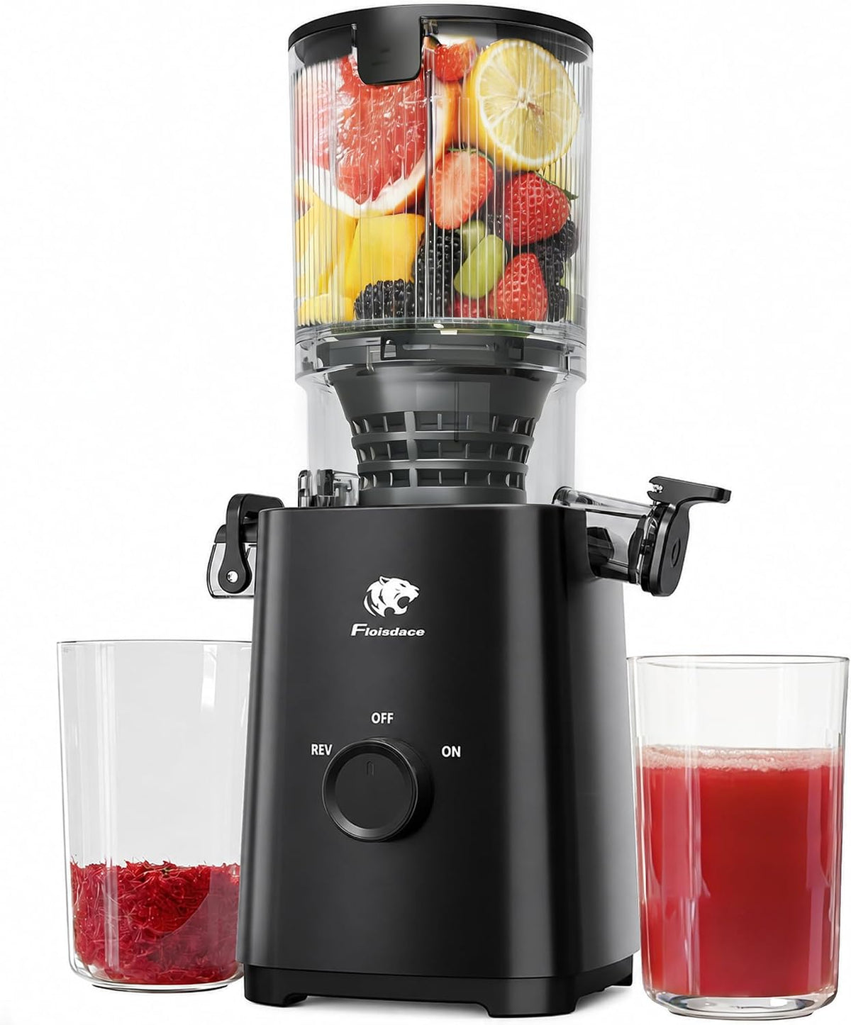 Cold Press Juicer, Masticating Slow Juicers, 6.5" Extra Large Feed Chute Juicers Machines, 350W Juicer Machines with High Juice Yield for Whole Vegetables & Fruits, BPA Free, Black, Easy to Clean