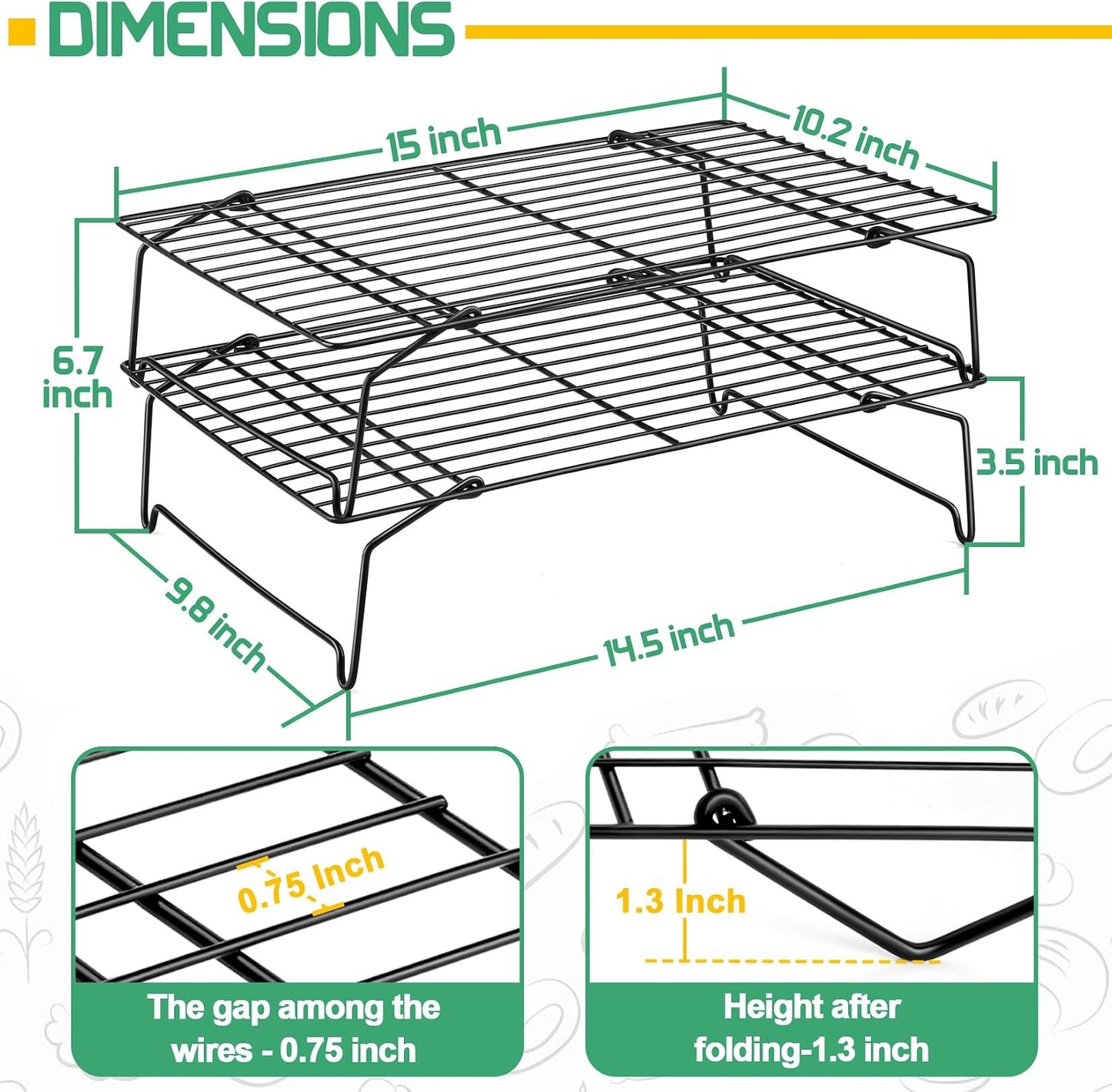 P&amp;P CHEF Cooling Rack Set of 2, 2-Tier 15" x 10" Stackable Rack, Black | Stainless Steel Stackable Wire Cooling Racks for Baking Cooking Roasting, Collapsible &amp; Heavy Duty, Oven Safe &amp; Easy Clean
