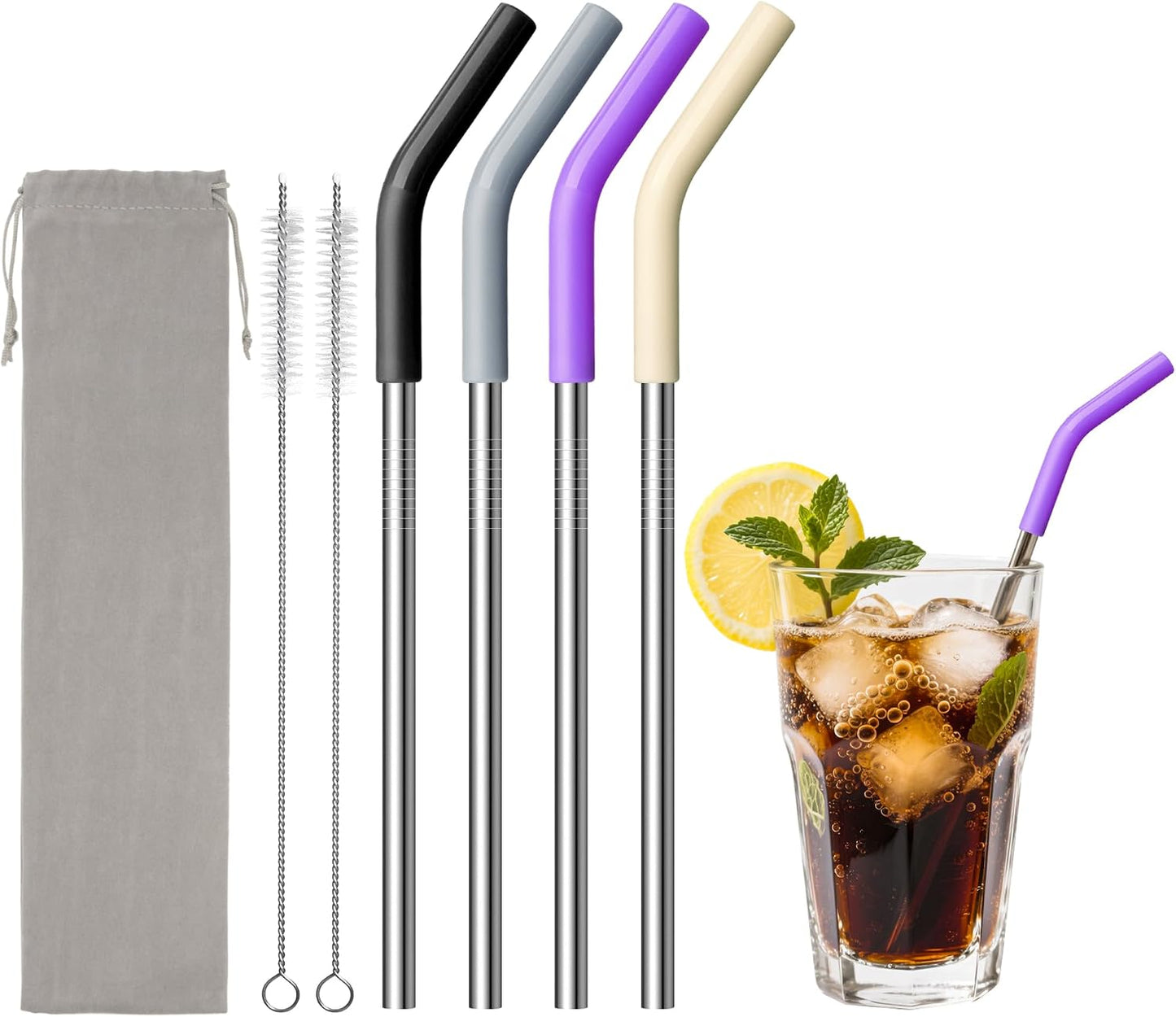 6.7" Short Metal Straw-Reusable Stainless Steel Straws with Silicone Tips | 304 Stainless Steel-BPA Free, Includes 2 Brush &amp; Pouch, Short Design Fit for Small Cups