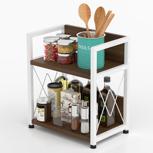 Aduanbang Coffee Bar Accessories Organizer, 2 Tier Wooden Kitchen Counter Shelf, Coffee Organizer Station for Countertop,