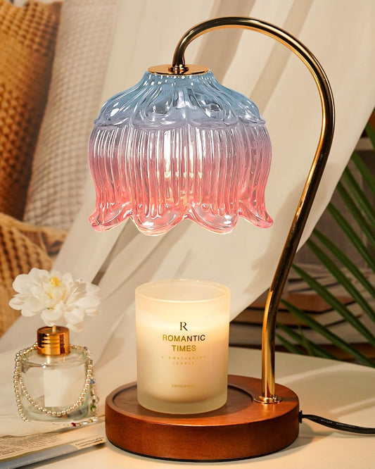 Funistree Flower Candle Warmer Lamp with Timer, Dimmable Candle Lamp Warmer, Christmas Birthday Gifts for Women Mom Her, Housewarming Home Decor, Lotus Wax Warmer for Yankee Candles - Blue&amp;Pink