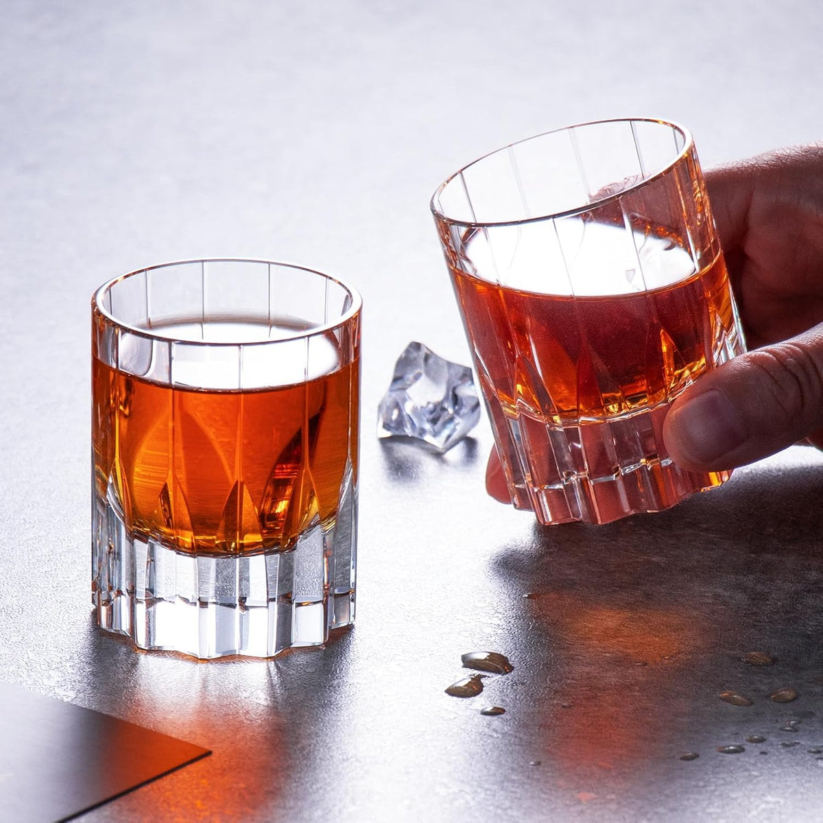 KAMMAK Crystal Whiskey Glasses Set of 2, Handcrafted 2.03oz Old Fashioned Glasses Stemless, Luxury Cocktail Glasses, Hand Blown Scotch Cup for Women, Men Barware Gift for Liquor, Bourbon