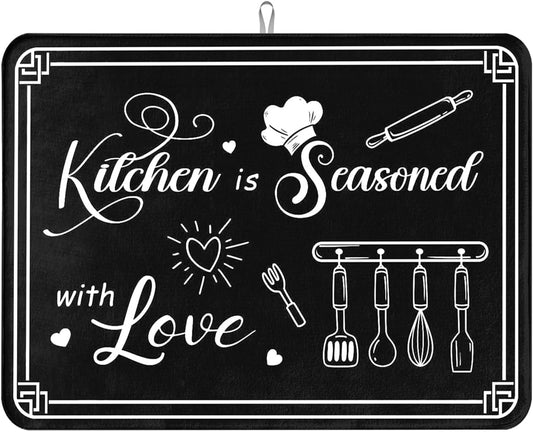 Dish Drying Mat Harvest Kitchen Is A Seasoned With Love 18 X 24 Inch For Kitchen Counter Reversible Dish Drying Pad Water
