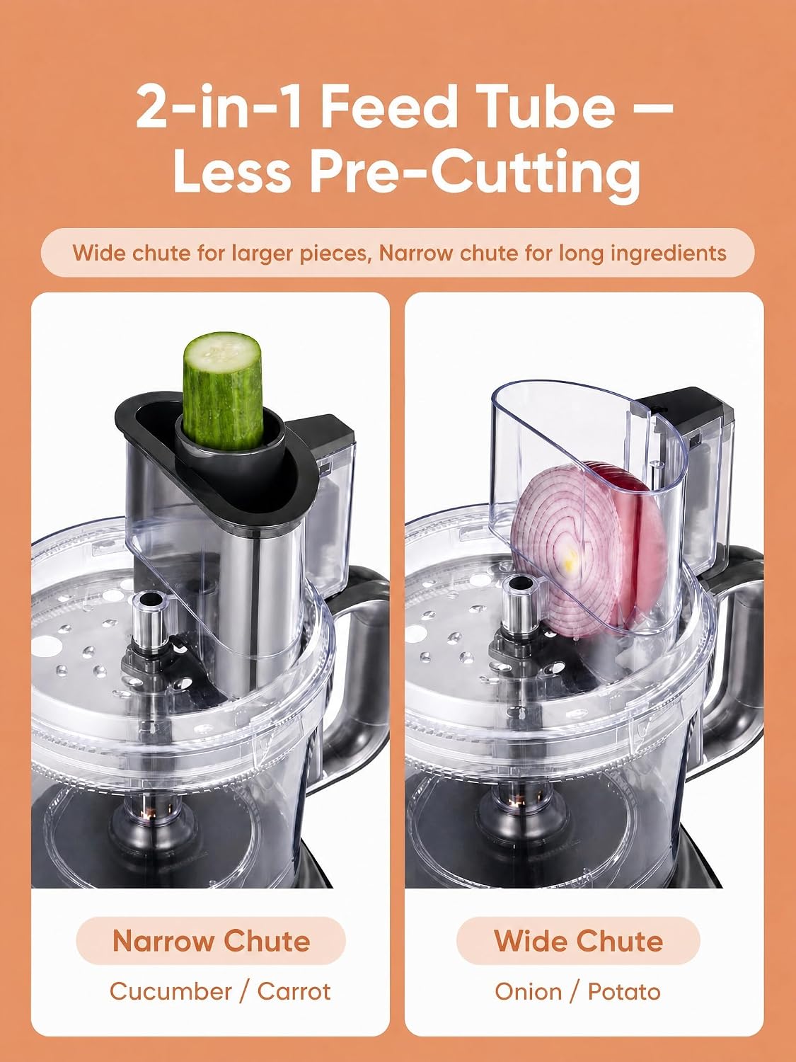 FOHERE Food Processor, 12 Cup, 2-in-1 Feed Chute Vegetable Chopper & Meat Grinder for Mincing, Dicing, Shredding, Puree & Kneading Dough, Stainless Steel