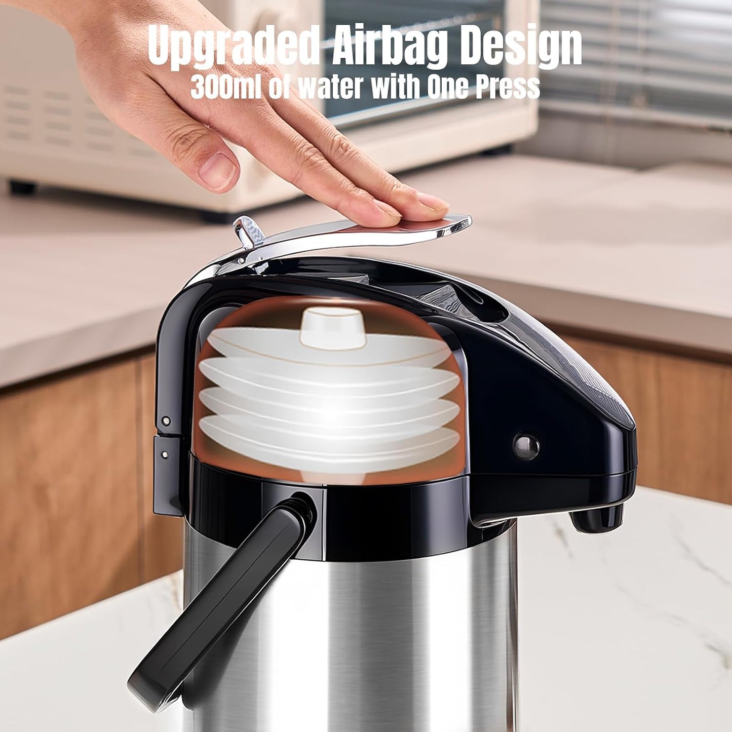 PARACITY Coffee Carafe with Pump, 84.5 oz Stainless Steel Airpot Dispenser | Double pumps and Lazy Susan base serve hot or cold beverages; termos para cafe suits cocoa stations, parties and gatherings.
