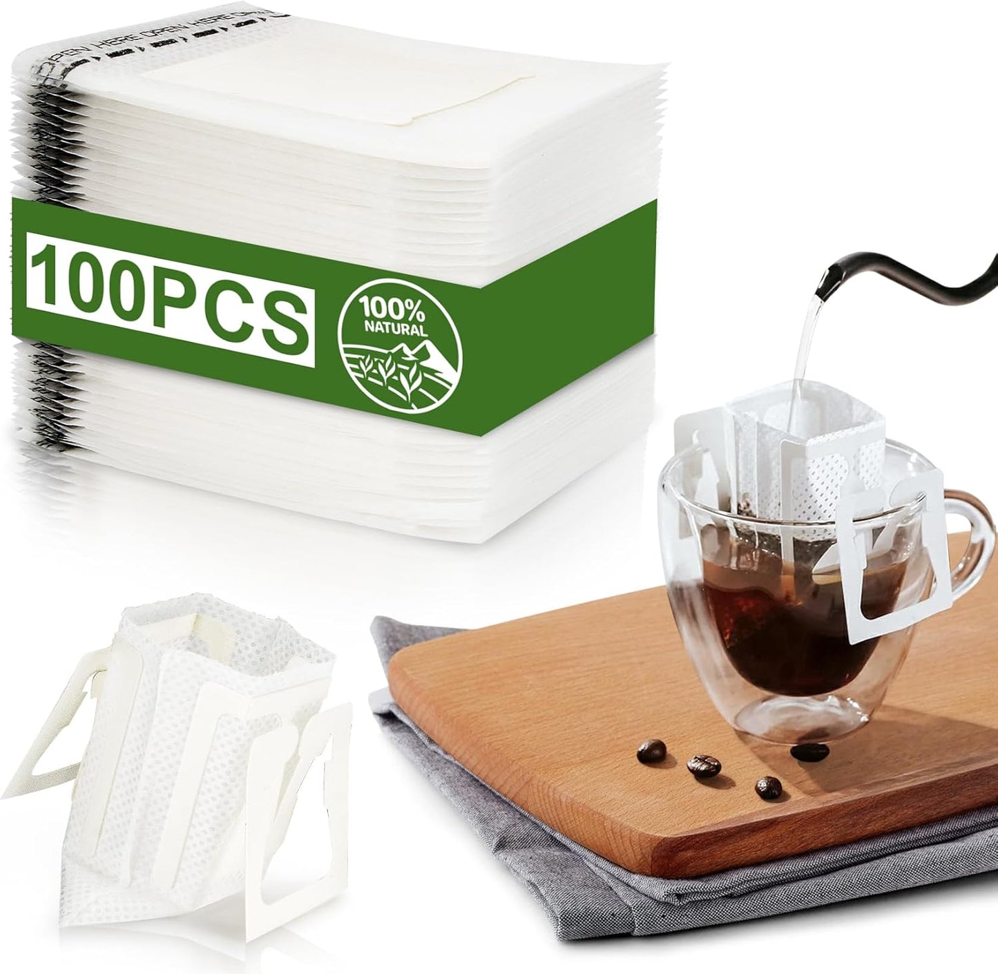 CARGEN 100Pcs Portable Coffee Filter Paper Bag - Hanging Ear Drip Coffee Bags Single Serve Disposabl