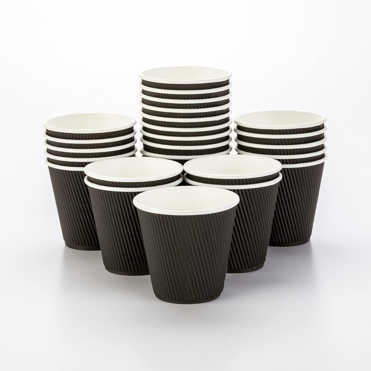 Restaurantware Ripple Wall Coffee Cups 25 Count 8 Ounce Insulated Black Paper Cups, Rolled Rim Spill-Resistant Disposable Paper Non-Slip for Coffee, Beverages