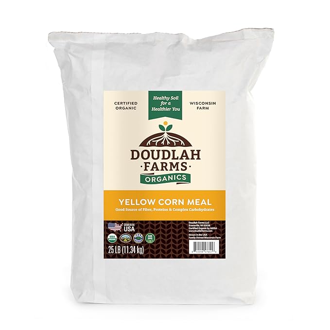 Organic Yellow Cornmeal 25 lb Fine Grind - Non-GMO, Gluten-Free, Sugar-Free, Farmed From Regenerative Soil, Vegan, Grown In USA, For Baking Cornbread, Muffins, Pancakes, and More by Doudlah Farms