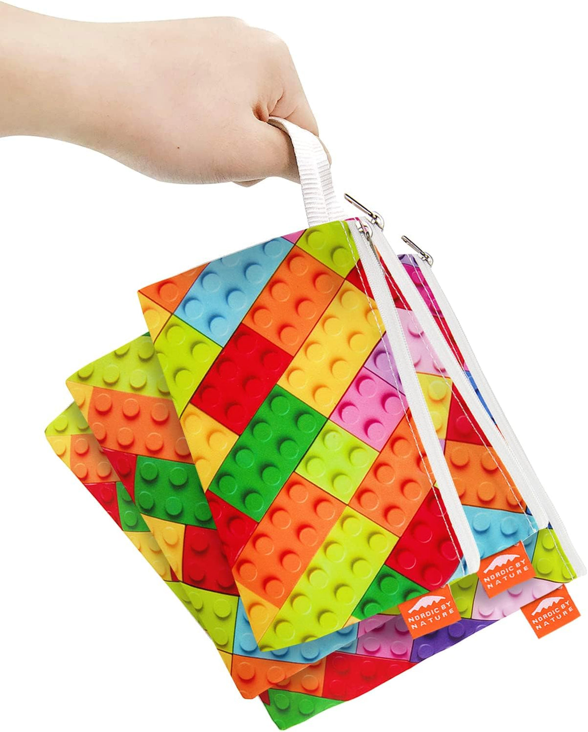 Nordic By Nature Reusable Sandwich Bag Snack Bags - Value Pack of 5 Dual Layer Lunch Baggies - Dishwasher Safe - Eco Friendly Cloth Wraps - Easy Open Zipper (Color Blocks)