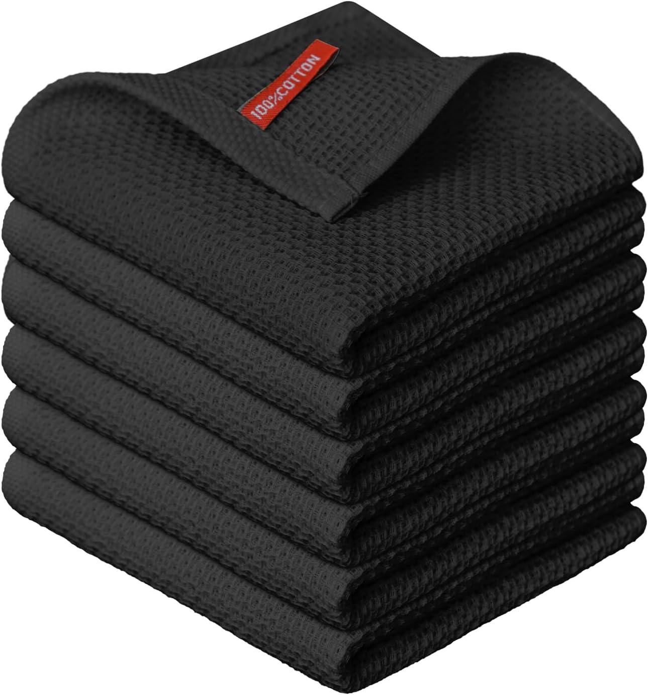 Artoid Mode 100% Cotton Black Waffle Weave Kitchen Dish Cloths, 12x12 Inch Ultra Soft Absorbent Quic