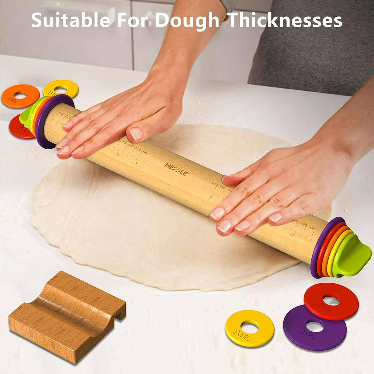 Adjustable Rolling Pin, 13.6''Dough Roller with Mat&amp;Stand Fits Baking Dough